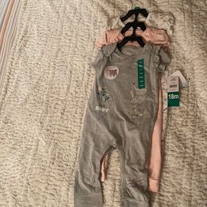 Disney Dumbo 3 pack onesies Gray, pink, and white.